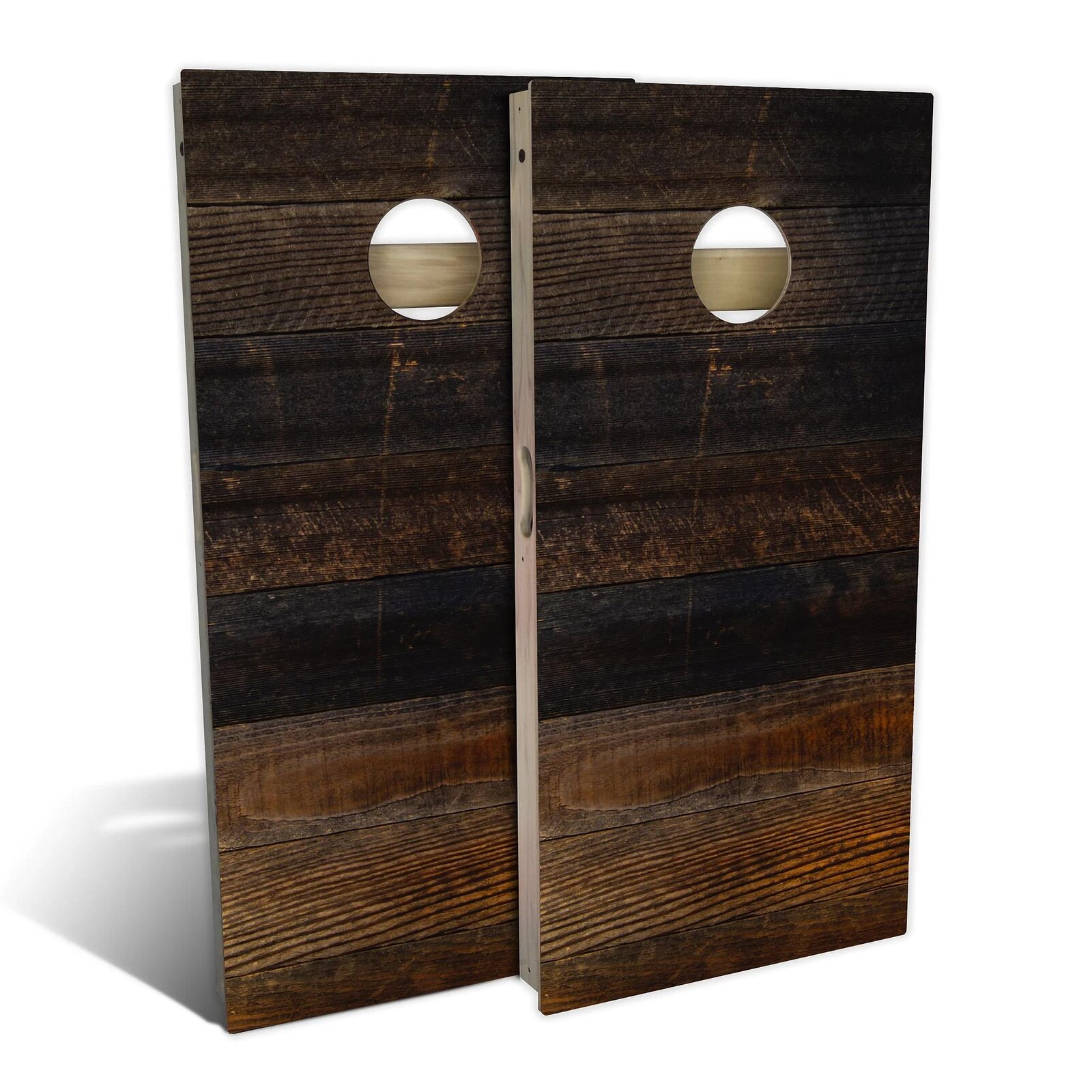 Skip's Garage 2' x 3' Country Living Burnt Shiplap Solid Wood Cornhole Board Set with Hole Lights